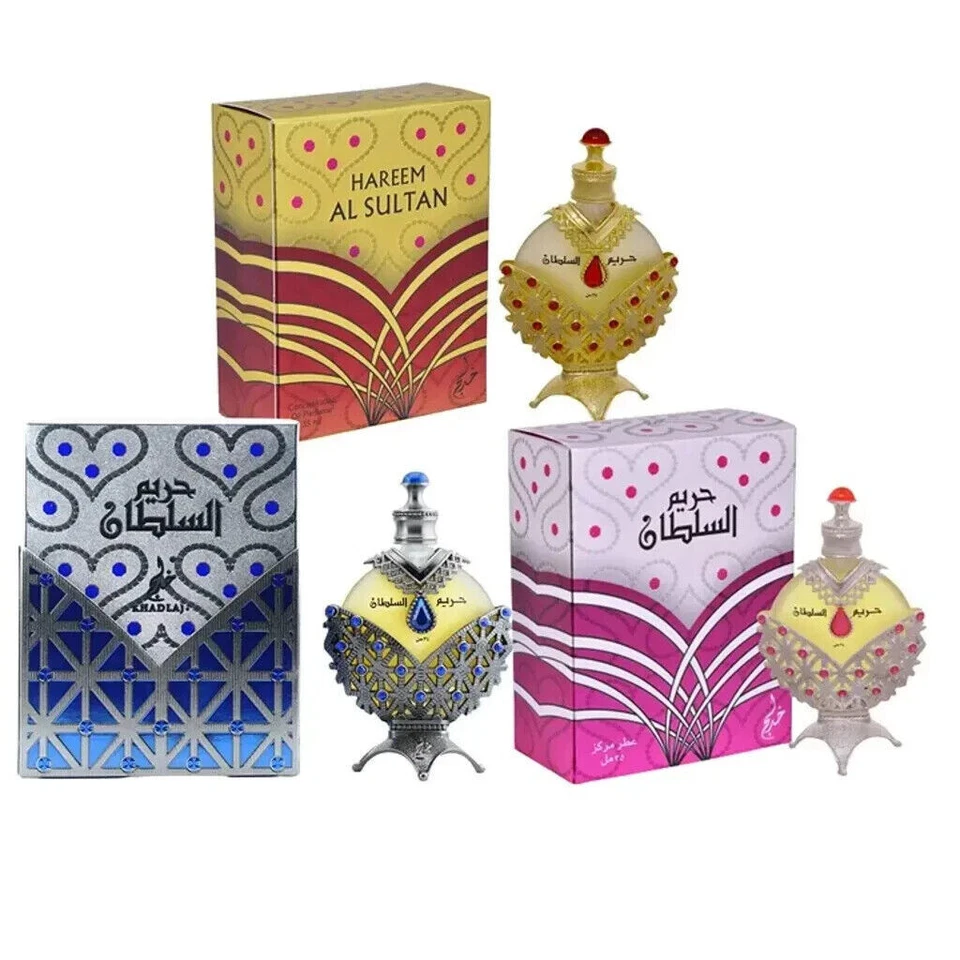 JUEGO DE 3 Aceite Perfume Hareem Al Sultan Khadlaj - Dorado, Plata, Azul ORIGINAL 35 ML Foto 2 de 4
