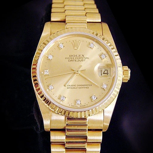 Ladies Midsize 31mm Rolex Datejust President 68278 18K Yellow Gold Watch Diamond
