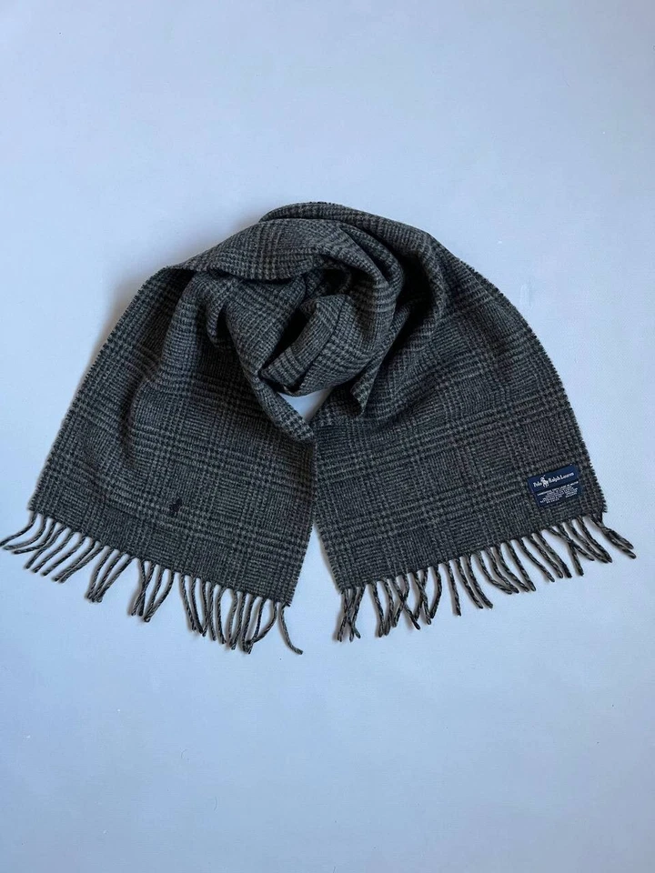 Vintage 90s Polo Ralph Lauren Grey Plaid Wool Scarf Size OS - Image 3 of 4