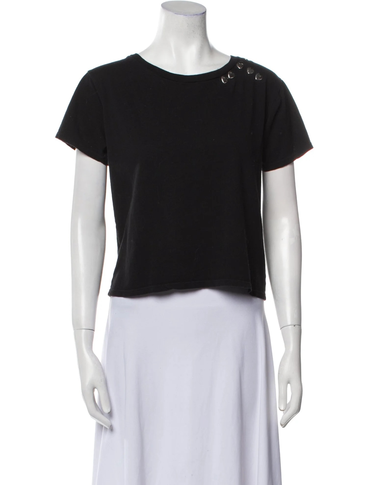 Camicia Saint Laurent nera cuore grafica girocollo manica corta top blusa piccola