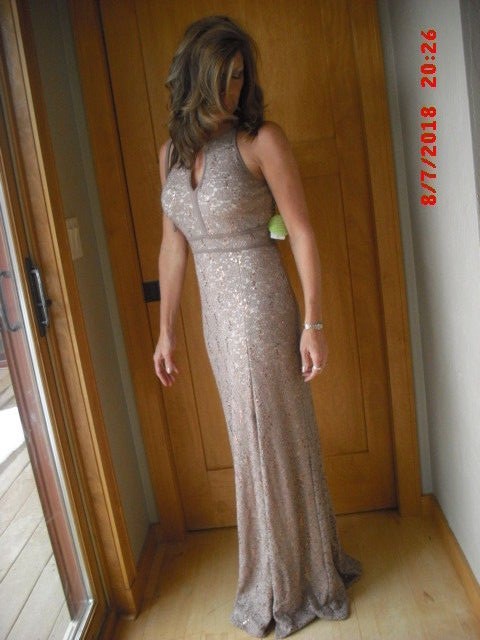 taupe formal gown