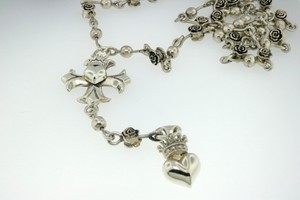 Queen King Baby Rose Heart Crown Necklace Sterling Silver 28