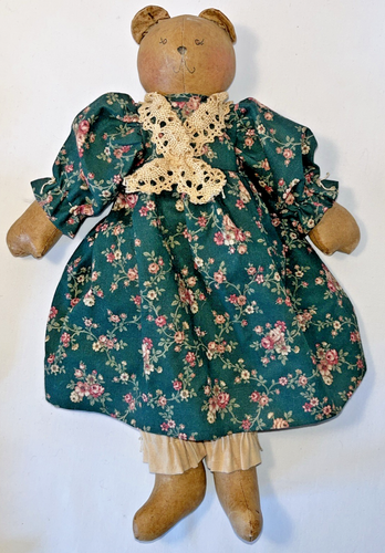 Bears Family Oil Cloth Barbara Moore Signed Artisan Folk Art Primitive 3 Dolls - Picture 11 of 17
