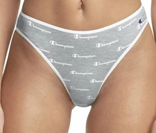 CHAMPION Thin Waistband Logo Grey Cotton Heritage Thong Panty Women S M L XL 2XL