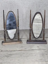 VNTG Doll House Miniature Standing Swivel Cheval Mirrors (2) Wood Fashion RARE