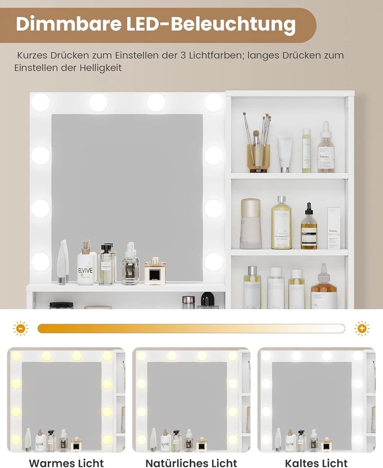Schminktisch mit LED-Beleuchtung 3 Farben Schminktisch mit Spiegel Kosmetiktisch - Bild 4 von 4