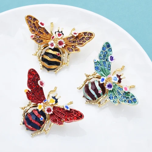 Big Enamel Bee Brooches Pin For Women Men 3-color Flower Insects Party Causal