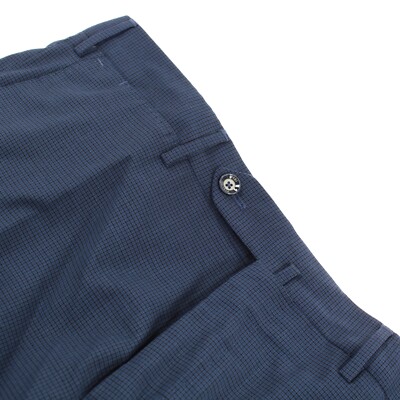 PT01 NWT Flat Front Dress Pants Size 50 34 US Blue Small Plaid Wool Blend