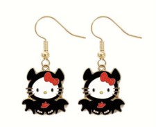 Sanrio Gold Hello Kitty Bat Halloween Charm Drop Dangle Adorable Light Earrings