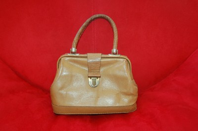 Sac à Main Vintage Marron Clair En Simili Cuir - Occasion Très Bon État