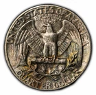 1954 25c Washington Silver Quarter - UNC - Luster - Rainbow Rev Toning - Y4110