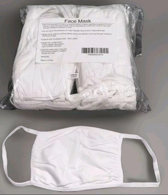 50 Pack - Blank Washable/Reusable White Face Masks **100% Cotton**
