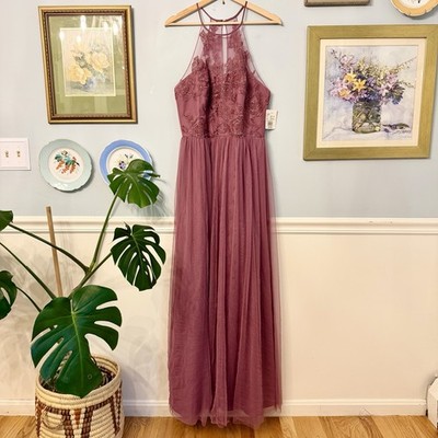 Davids Bridal Tulle Dress Size 12 Formal Bridesmaid Beaded Embroidered Chianti