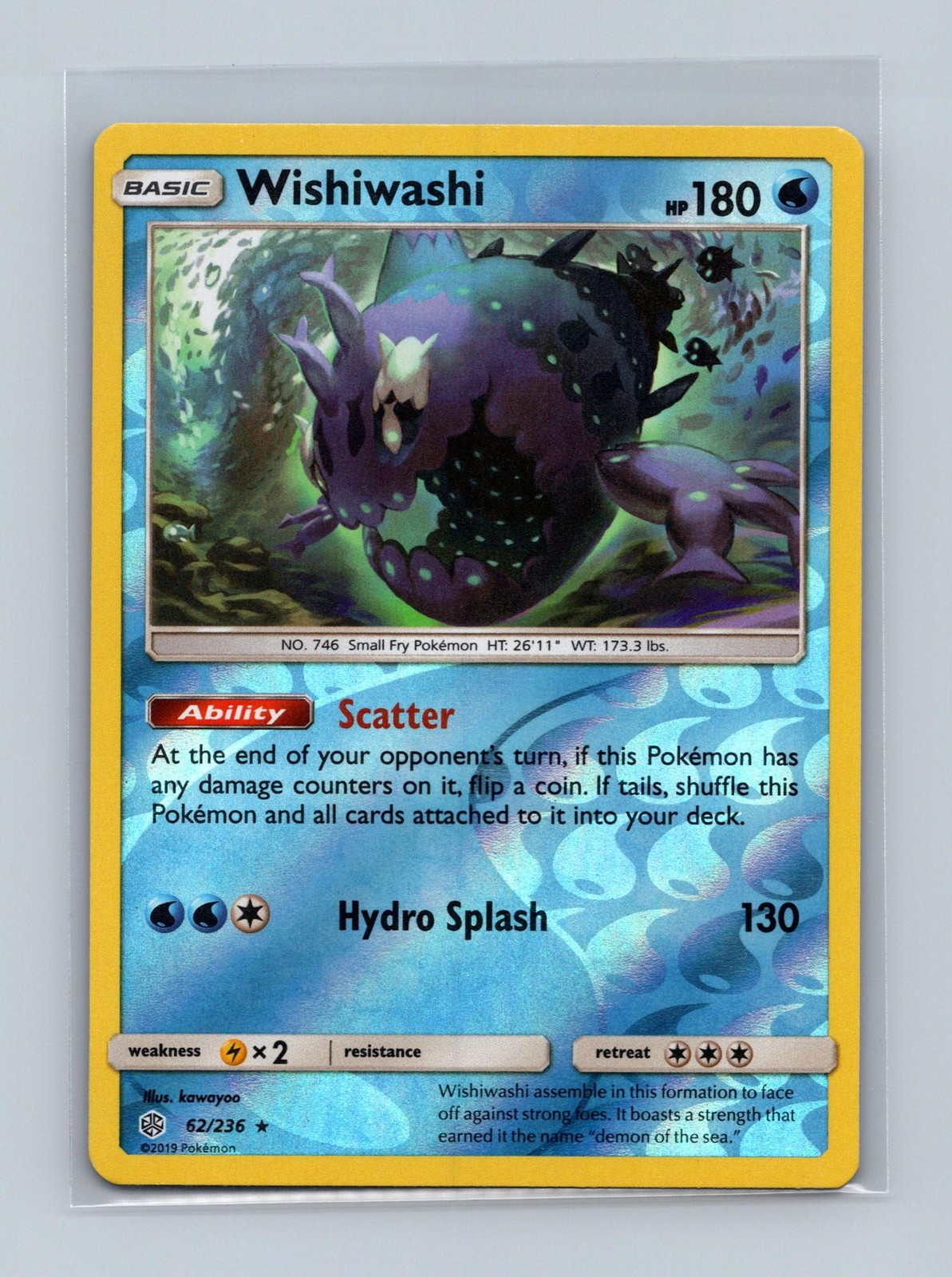Wishiwashi 62/236 Holo Rare Cosmic Eclipse Pokemon Reverse Holo Lightly Played