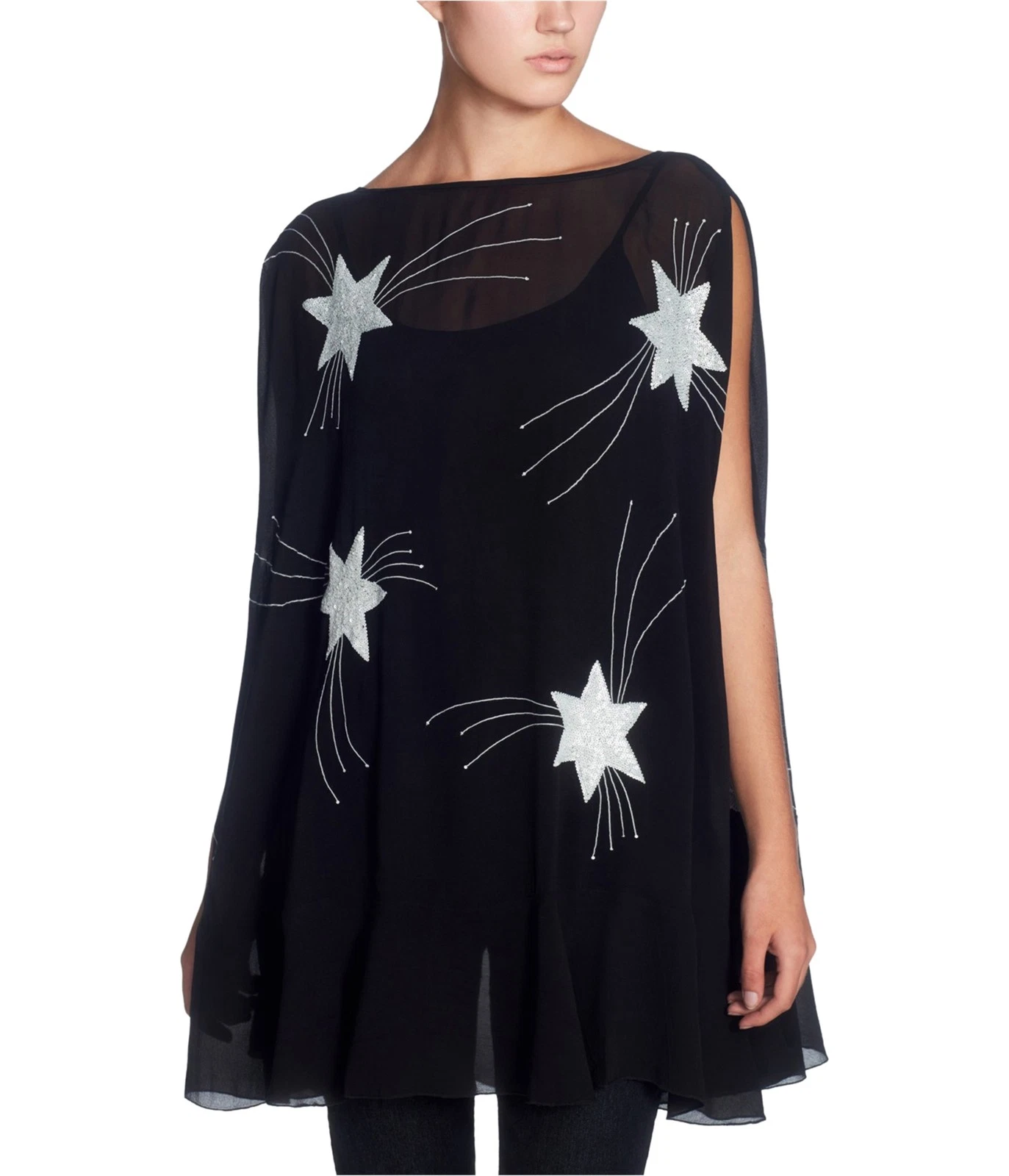 Catherine Malandrino Womens Star Poncho Sweater, Black, Medium