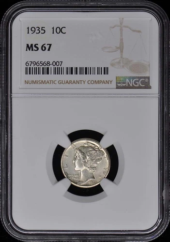 1935 Mercury Dime 10C NGC MS67