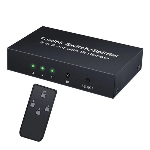 3-In 2-Out Digital Optical Audio Switcher Toslink Switch Box+ Ir Fernbedienung