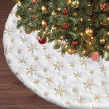 15"/38cm White Plush Xmas Tree Skirts Faux Fur Carpet Merry Christmas Decoration