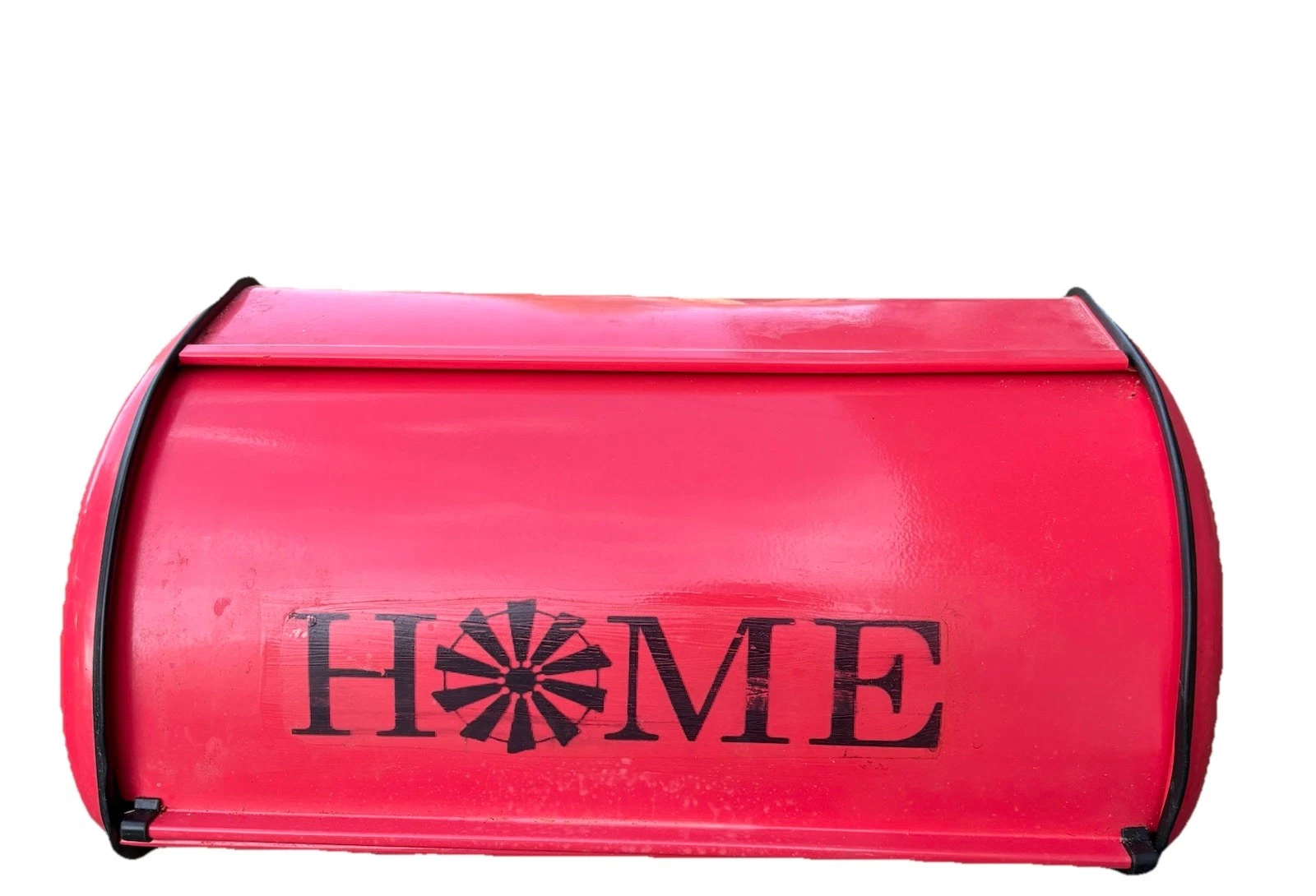Red Roll Top “HOME” Metal Bread Box