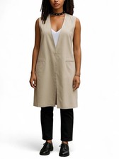 Vintage Y2K Vest Dress Sleeveless Trench Coat Lace Trim Tailored Minimalist M