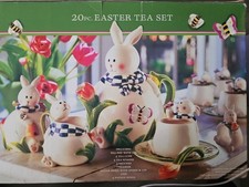 20 Piece Easter Bunny Spring Time Garden Party Ceramic Tea Set