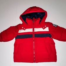 Tommy Hilfiger Infant 12M Boys Puffer Hooded Jacket Red Blue Full Zip Coat WARM