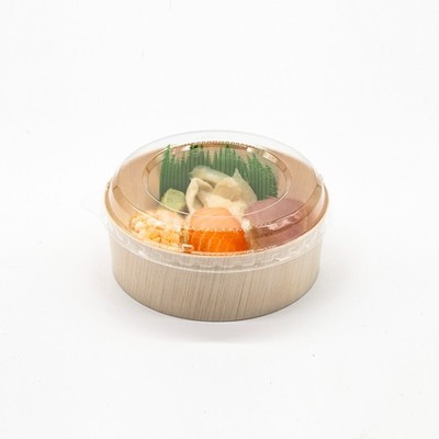 5'' Round Wooden Sushi Container Togo Food Box Noodle Salad Serving Trays WBR-05