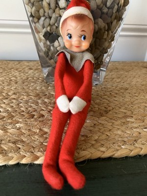 Vintage Blue Eyes Knee Hugger Pixie Elf Christmas Ornament Shelf Sitter
