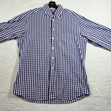 GUCCI Mens Gingham Button Down Shirt Long Sleeve Classic Fit Blue White Size 16