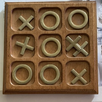 Wooden Tic Tac Toe Strategy Board Game Set w/ X & O Pieces, 2 Players 4-7