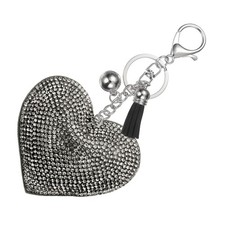 Rhinestone Keychains for Women Cute Bling Heart Purse Charm White-Black White