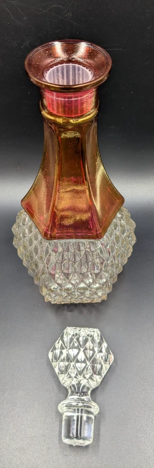 Vintage Set of Indiana Glass Co. Ruby Flash Diamond Point Decanter & (8) Glasses - Image 3 of 4
