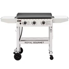 28 In. 3-Burner Propane Gas Griddle in White with Collapsible Side Shelves