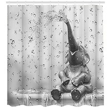 African Elephant Shower Curtain Funny Elephant Taking Shower Bathroom Curtain