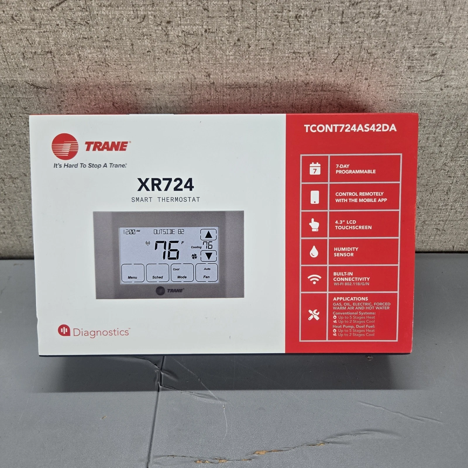 Trane XR724 TCONT724AS42DA Touch Screen Smart Thermostat Comfort Control