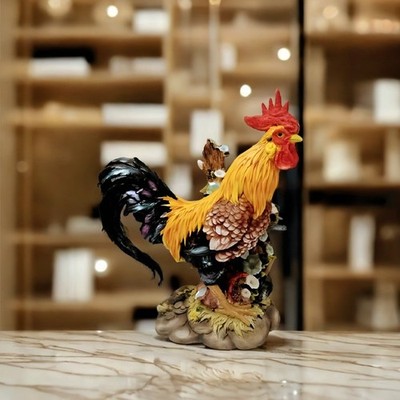 18''H Rooster on Carved Tree Stump Figurine Ornament Home Decor Unique Gift