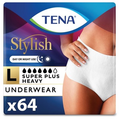 NIB Tena Womens Stylish Disposable Underwear 64 Ct Size L White Super Plus Heavy