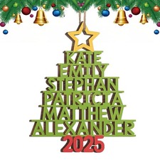 Personalized Custom Family Members Names Christmas Tree Wooden Ornament 2025