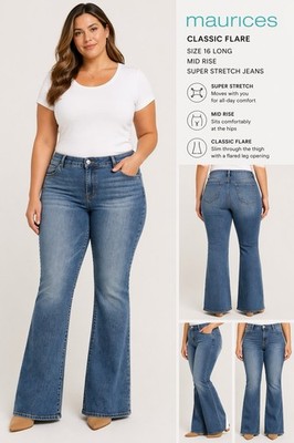 M Jeans By Maurices Classic Flare Women's Plus Sz 16 Long Mid-Rise Super Stretch