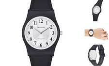Black Sports Watches 38mm White Dial with Silver Accent, Black Arabic Numerals