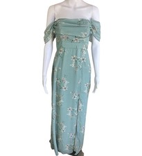 Birdy Grey Le Fleur Mira Chiffon Bridesmaid Dress Sage Green Floral Size S