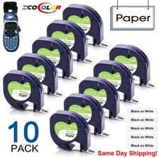 Image of 10PK Dymo LetraTag Refill Black on White Paper Label Tape 12mm 91200 for LT-100H