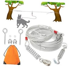 Dog Tie Out Cable - Long Dog Cable with 10 ft Run Cable for Yard 100 ft Silver