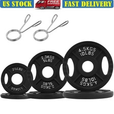 Classic Cast Iron Olympic Weight Plates Set 35 lb Pair Strength Training New