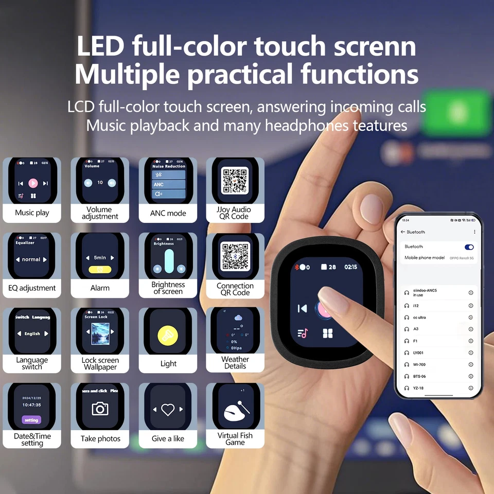 Ecouteur Bluetooth Casque Audio Sans Fil Ecran Tactile Magnétique 5.3 Sup. Bruit - Photo 2/4