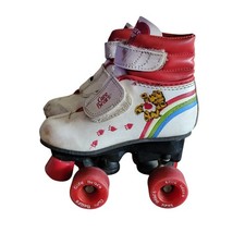 Vintage Care Bears Kids Quad Roller Skates White/Red With Rainbow Bear 10J Youth