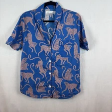 Desmond & Dempsey 100% Cotton Monkey Blue Pajama Top Size small Comfort Lounge