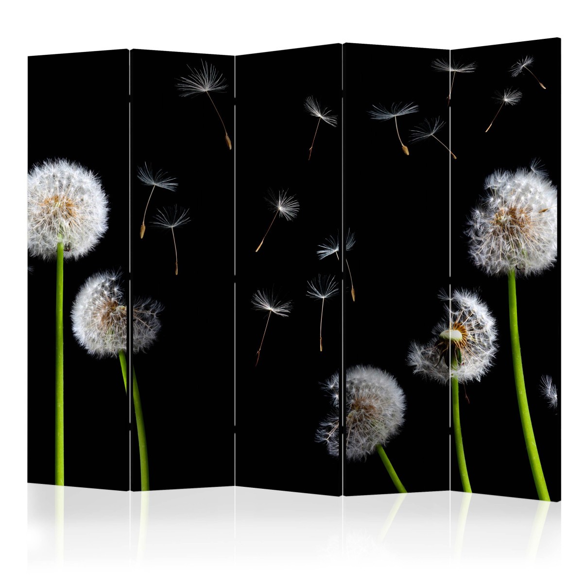 Paravent 5 volets dandelions in the wind 172x225cm en bois massif et toile HD