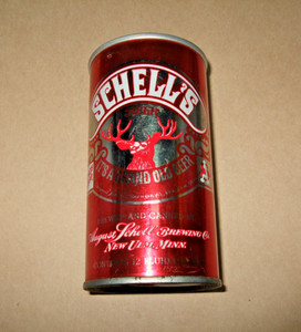 Schell's It's A Grand Old Beer Can SS Steel Bottom Opened Red Color