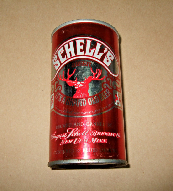 Schell's It's A Grand Old Beer Can SS Steel Bottom Opened Red Color